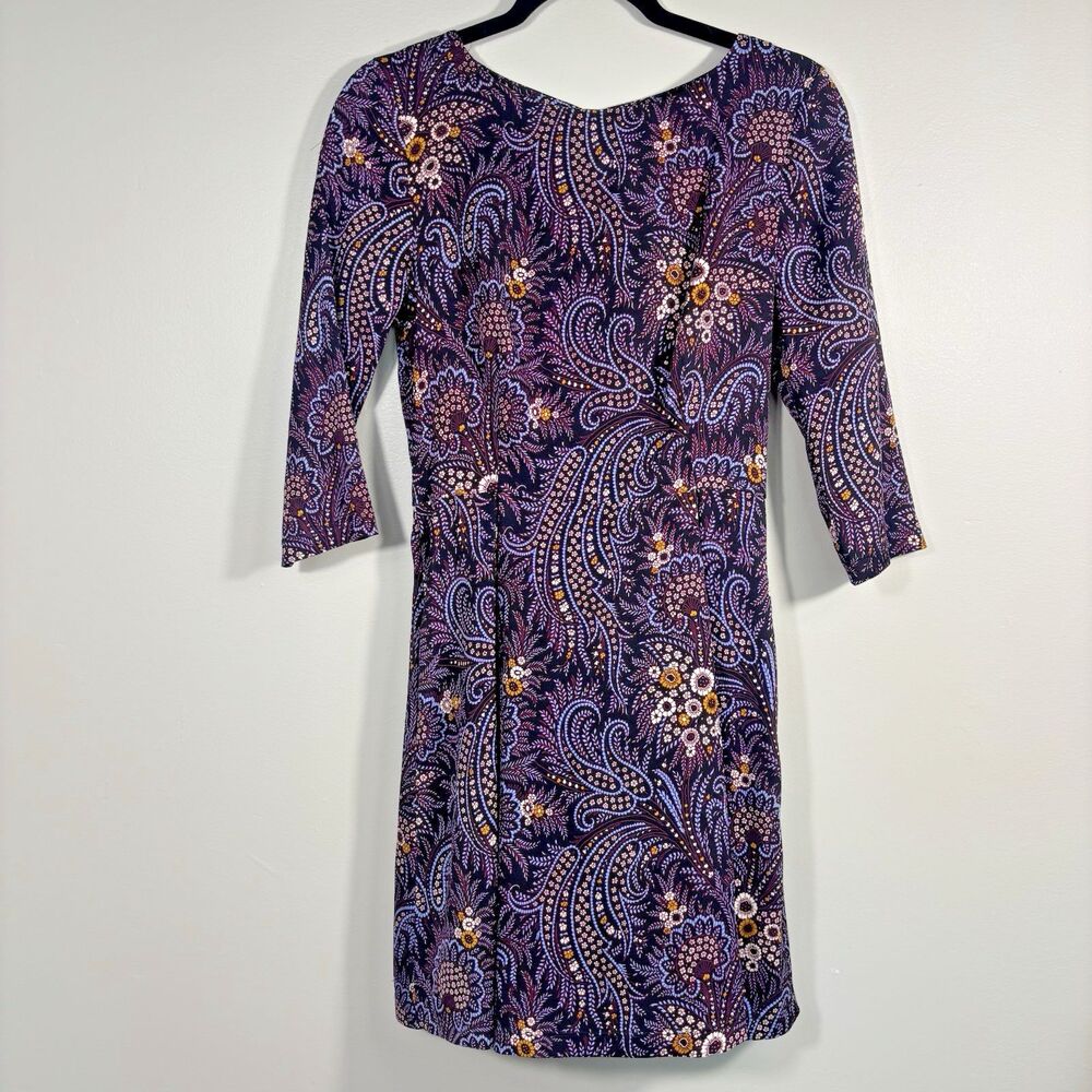 Suno Size 4 (S) Purple Patterned Silk Sheath Quarter Sleeve Dress - EUC